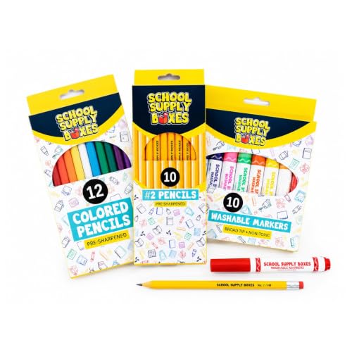 School Supply Box for Grades K-5 - 1 Box with Art & Writing Supplies