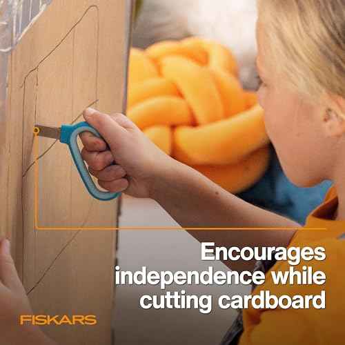 Fiskars Kids Cardboard Creator ? Safer Cardboard Cutting Tool with Ergonomic SoftGrip Handle, For Craft and School Supplies, 5 inches