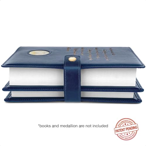 GALILEO¢ç Double AA Big Book Cover & 12 Steps & 12 Traditions | Perfect Gift | Alcoholics Anonymous | PU Leather | AA Book Covers for Hardcover | Serenity Prayer (Snap Button Closing/Navy Blue)