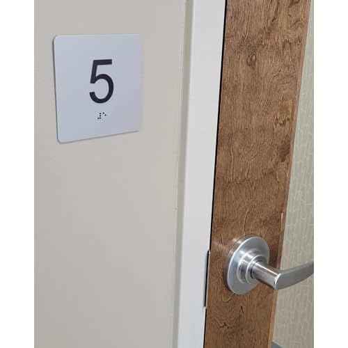 ADA Exam Room Number Sign with Tactile and Braille - 4" X 4" - Pack of 5 Numbered 1-5 or 6-10 (Silver 1-5)