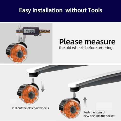 Hirate Office Chair Caster Wheels Heavy Duty(Set of 5), 3¡± Dual Ball Roller Furniture Chair Casters Replacement Mute Rolling for Hardwood Floors & Carpet Universal Fit 7/16" x 7/8", Orange