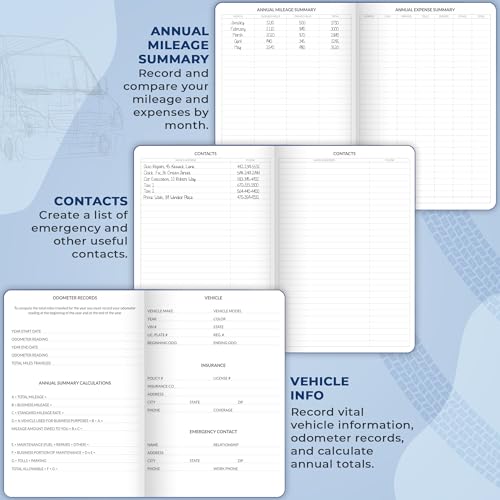 Skyline Auto Mileage Log Book A5 Smoke Blue — 1,674 Trips, Eco-Leather