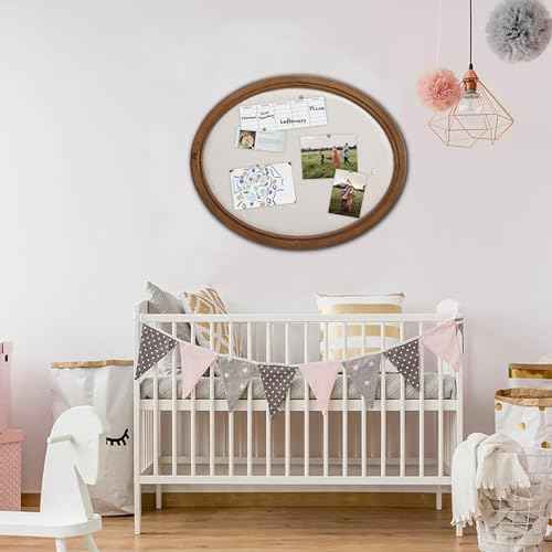 SOFE Oval Framed Linen Bulletin Board, Unique Fabric Pin Boards for Walls, 21 x 17 Inches Hanging Vision Board, Message Display Notice Memory Board for Office Home and School with Pins