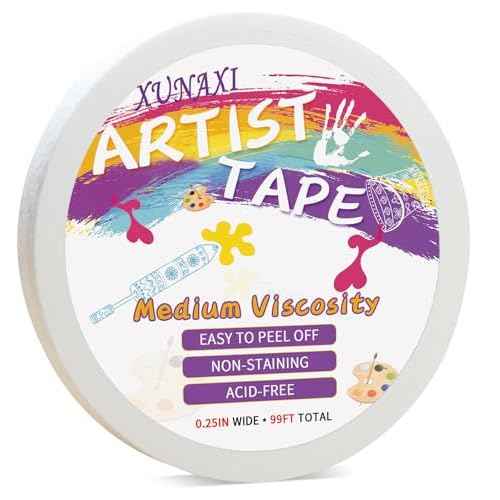 1 Packs Artist Tape Medium Tack White Art Tape for Watercolor Paper Drafting Art Painting Canvas Framing Acid Free Masking Tape- 0.25IN Wide 99FT Long Total