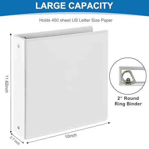 2 Inch 3-Ring Binder, 2" Round Ring Binder with 2 Inside Pockets, 6 Pack White Binders, Clear View Cover, Holds Up to 450 Sheets 8.5" x 11" Paper£¬Durable Binders for Office/Home/Back to School