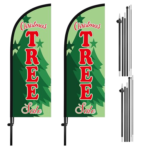 Leinuosen 2 Set 7 ft Christmas Tree Sale Feather Flags with Pole Kit Christmas Tree Sale Swooper Advertising Flag Include 2 Banner 10 Pole and 2 Ground Spikes for Holiday Business