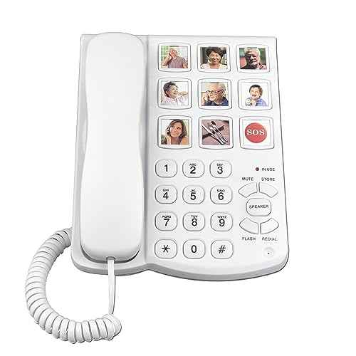 Corded Big Button Picture Phone for Seniors with Speaker Redial, Hands Free Landline Desk Telephone, Amplied Large Button Home Phones