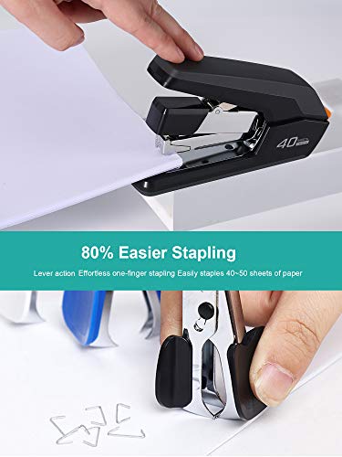 Leven Effortless Desktop Stapler 40 Sheet Capacity, One Finger Operation, Jam-Free Technology - Includes 40 Sheets Variation