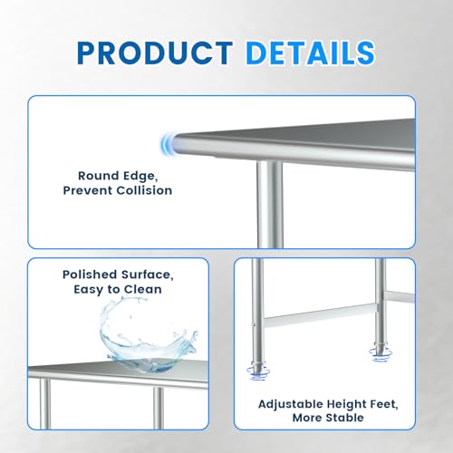 Treshin 24x60 Inch Open Base Commercial Stainless Steel Work Table