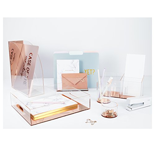 C.R. Gibson Acrylic Desktop Organizer, Mirror Panel, Measures 9" W x 4" H x 4" D - Rose Gold (SC2-20084)