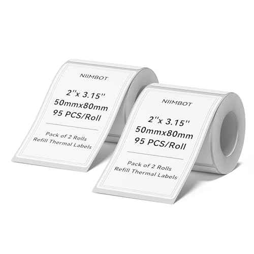 NIIMBOT 2 Rolls Labels for B1 B21 B3S K3, Thermal Printer Labels 2" x 3.15"£¨50x80mm, Thermal Label for Logo/Jar Label/Barcode/Address Label/Stickers