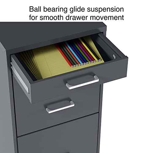 STAPLES 3-Drawer Vertical File Cabinet, Letter Size Documents, Lockable & Mobile, 18.9" D x 14.3" W x 26.8" H, Charcoal