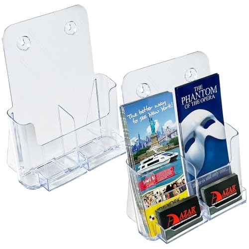 Azar Displays 252387-2PK Brochure Holder 8.5"x11" with 2 Business Card Pockets, Acrylic Desk Organizer, Three Tier Document, Magazine & Sign Holder, Wall Mount Literature Display Stand (2-Pack)