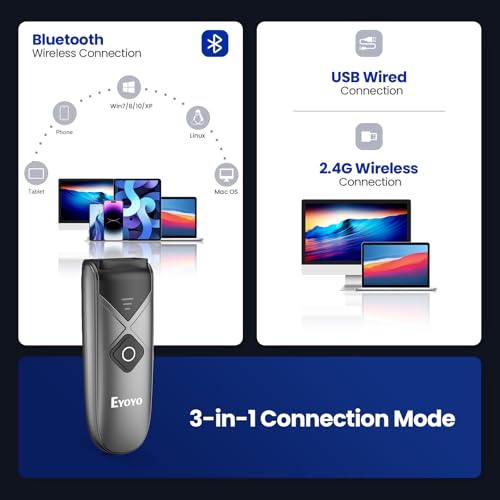 Eyoyo Grey Portable Mini Bluetooth & 2D Barcode Scanner Wireless