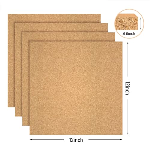 Cork Board Tiles - 4 Packs Adhesive Corkboards for Wall, Small Cork Board Squares Decorative for Office, School & Home