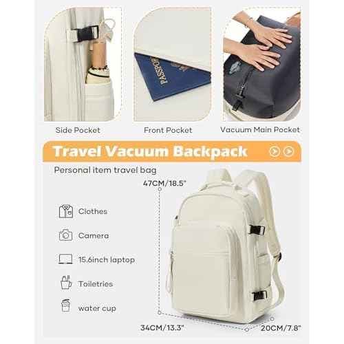 Vacuum Backpack With Pump,Travel Laptop Backpacks For Women Men,Airback Backpacks With Vacuum Compression Bags Seal Packing,Carry On Backpack, Personal Item Travel Bag Beige