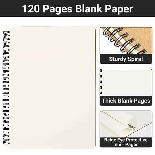 EUSOAR Spiral Journaling Notebooks, A4 6 Packs 8.5"x 11" 120 Pages Hardcover Spiral Blank Notebook, Blank Journal Unlined Notebooks Bulk for Student Office School Diary Drawing Writing-Brown