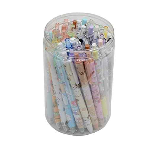 YIKANGHENG 50 Pcs Fine Point Cute Pens With a Pen Holder, 0.5mm 50 Different Random Styles Black Ink Kawaii Gel Pens for Office, Study, Gift and Home Supplies (50)