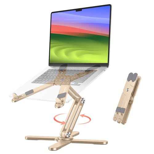 OMOTON 360 Rotating Laptop Stand Riser for Desk, Ergonomic Foldable Computer Stand Adjustable Height Angles for Collaborative Work, Easy Storage Fit Macbooks,All Laptops up to 16 inches, Gold