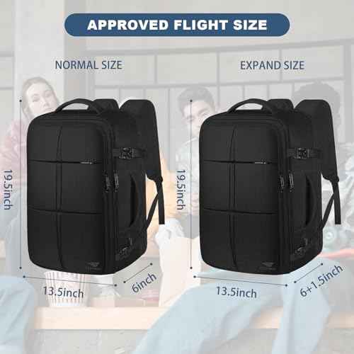 TOTWO Travel Backpack, Extra Large 55L Carry On Backpack Flight Approved with USB Charging Port, Expandable Waterproof Business Luggage Casual Bag Fits 18.4 Inch Laptops, Travel Gifts for Men Women