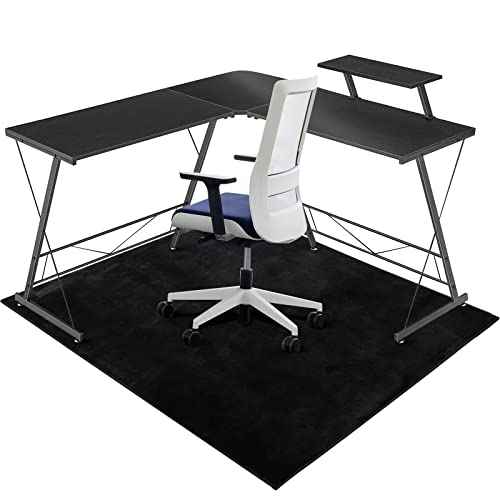 Large Office Chair Mat for Hard Floor, 63"x51" - Flannel Fabric Desk Rug, Protector for Home Office (Black)