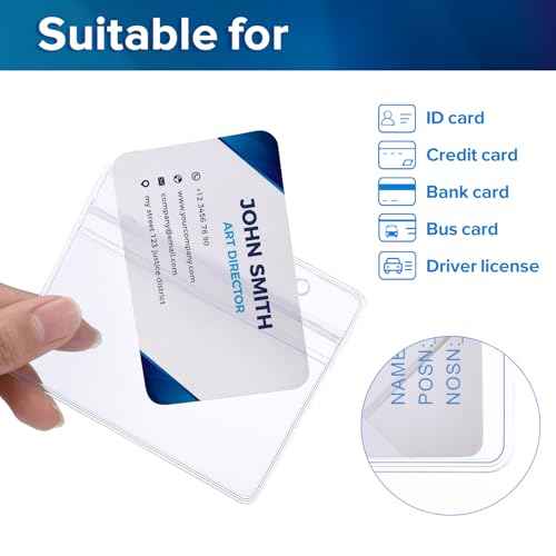 50 Pack Extra Thick Horizontal Badge Holder Plastic Clear ID Card Holder with Resealable Zip Waterproof Name Tag Holders