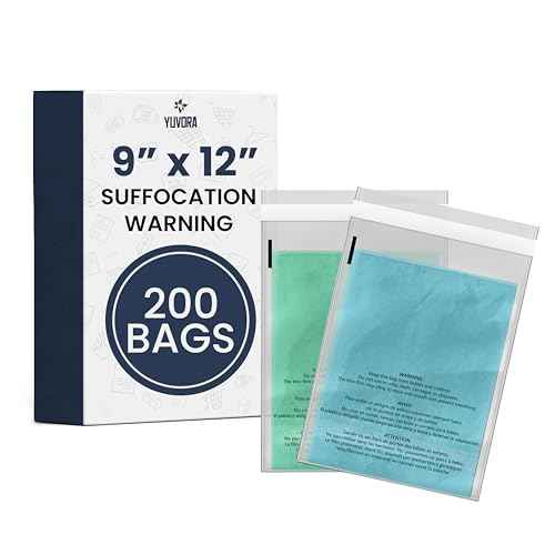 9x12 Clear Poly Bags with Suffocation Warning, 200 Pack | FBA-Compliant Self-Seal Packaging Bags for Clothing, Shipping, Retail, Storage, Mailing | Crystal Clear Plastic Bags Bulk