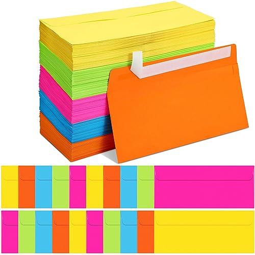 Outus Neon Color 500 Pcs #10 Colored Envelopes with Adhesive Closure