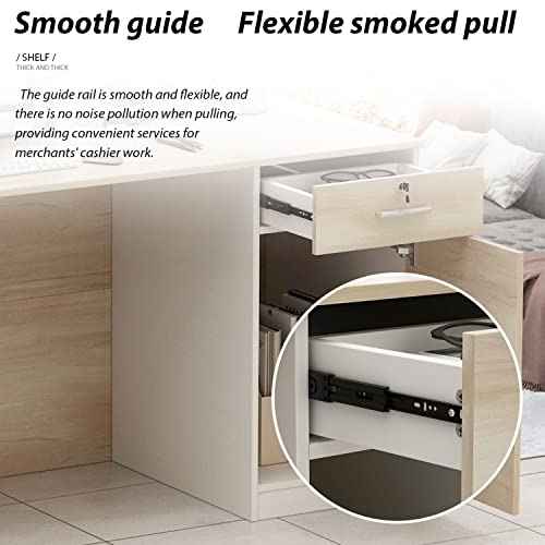 FAMAPY Reception Desk Retail Counter with Lockable Drawer & Shelves, Front Desk Reception Table for Salon Lobby Shop White and Oak 55.1'W x 23.6'D x 43.3'H