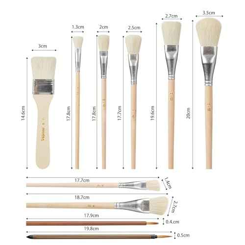 10 Pcs Pottery Glazing Brushes, Goat Hair Mop & Blending Brush Set for Ceramics, Acrylic Painting, Clay - Soft Bristle Artist Tools for Pottery Wheel, Canvas, Kiln Firing