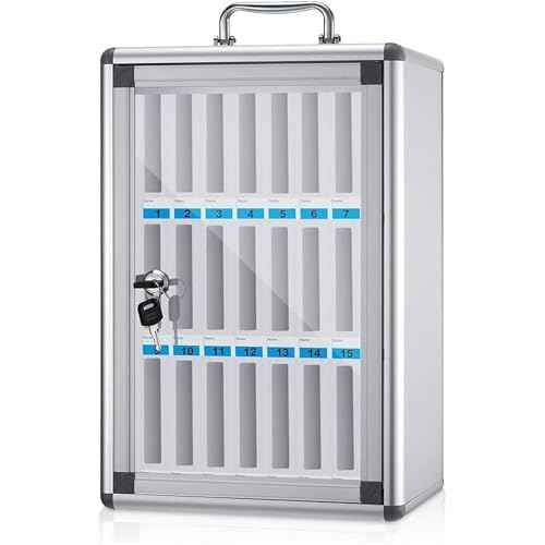 Cell Phone Locker 24 Slots Cell Phones Storage Cabinet - Secure Wall Mount & Desk Stand, Aluminum Alloy Lockable Storage Cabinet for Classroom, Office, Gym | Numbered Compartments