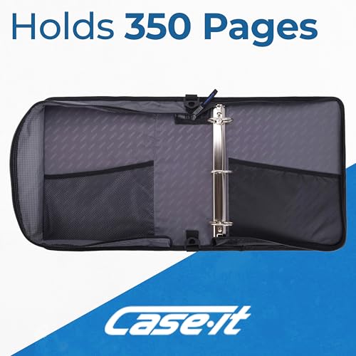 Case-it School Zipper Binder 2 Inch O-Rings Jet Black 1 Pack - Holds 350 Sheets