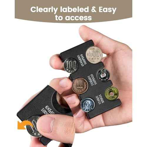 Japanese Coin Holder with Coin Sorter and PVC Pack - Large Capacity Change Holder for Japanese Yen Coins - Change Organizer for Coins - Durable Yen Organizer, Dispenser for Travel