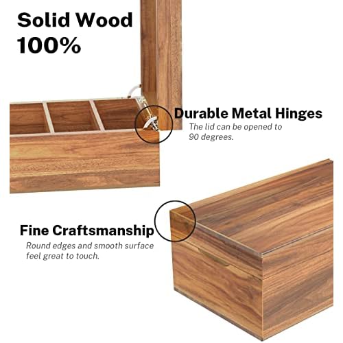Neando 3x5 Index Card Organizer Box with Lid ? Acacia Wood Note Card Holder with 200 Cards & 20 Dividers, Holds 600 Cards, 4 Compartments, Magnetic Closure ? Desktop Storage for Study, Office, Recipes