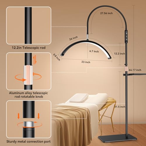 Lash Light for Eyelash Tech, Gooseneck Floor Lamp Led Half Moon Ring Light for Eyelash Extensions, Tattoo Artist, Nail Tech, Esthetician, Cool/Warm Modes, Dimmable Brightness, Movable Tray