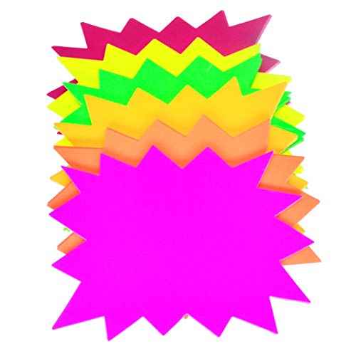 5x6.6 Inch 60Pieces Fluorescent Neon Signs,Burst Star Cutouts Signs for Retail,Garage Sale Sign,Yard Sale Supplies Price Tags Signs,Poster Board Decorations(6 Colors 60pcs)