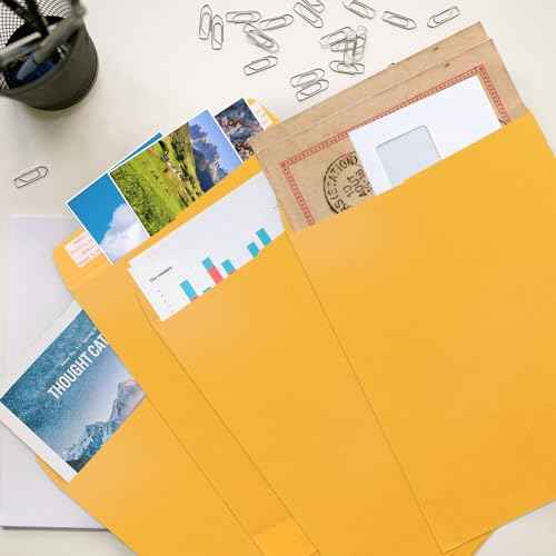10x13 Catalog Envelopes Self Seal 100 Pack, Goefun 80GSM Paper Large Yellow Brown Manilla Envelopes with Peel and Seal Flap for Mailing, Organizing and Storage