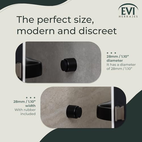 EVI Door Stoppers | Stainless Steel Door Handle Stopper - Adhesive and Screw Fastening - Protector Rubber - 1.1 x 1.1 Inch Black Door Stopper