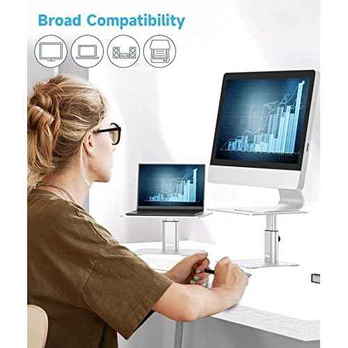 BoYata Monitor Riser Stand, Adjustable Height Metal Desktop Stand Storage Organizer Compatible with TV, PC, Laptop, Computer, iMac, and All Screen Display-Silver