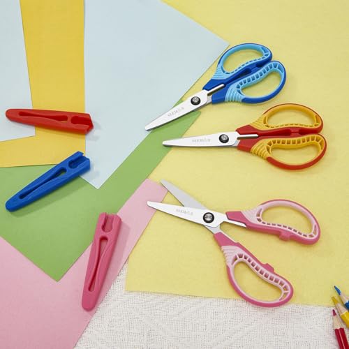 SLEMOON Kids Safety Scissors 6'' Blunt Tip 3-Pack for Ages 6+ Pink/Red/Blue