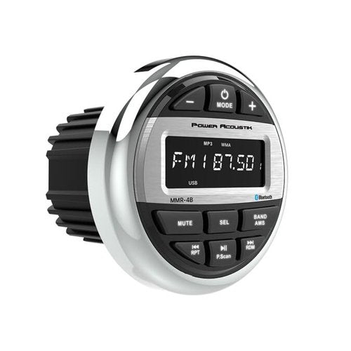 Power Acoustik MMR-4B Marine Grade Receiver Radio, AM/FM/WB Tuner, Bluetooth Audio & Phone Calling, USB Playback (to 64GB), IPX5 Watertight, 4-Ch, Front/Rear/Sub Preamp Outputs, AUX Input, EQ Presets