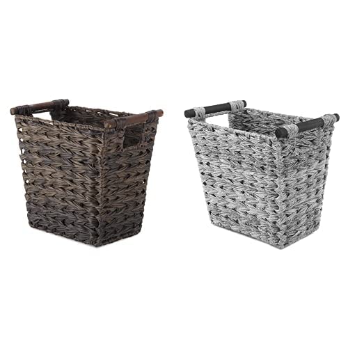 Whitmor Split Rattique Waste Baskets with Wood Handles - Brown and Gray