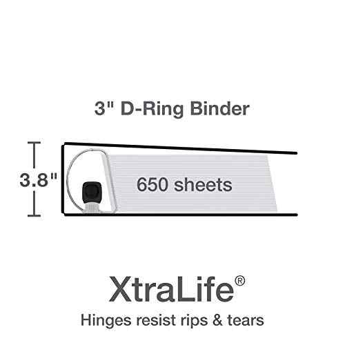 Oxford 3 Ring Binders, Binders for School and Office, 3 Inch ONE-Touch Easy Open D Rings, 3-Sided View Binder Covers, Xtralife Hinge, Non-Stick, PVC-Free, White, 650-Sheet Capacity, 4 Pack (79915)