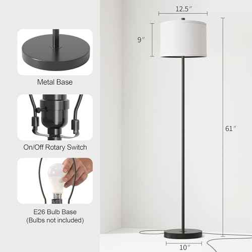 Oneach 61" Farmhouse Industrial Floor Lamp for Living Room Standing Floor Lamp Rustic Floor Lamps for Living Room Bedroom Tall Lamps with Rotary Switch for Bedroom with White Linen Lamp Shade