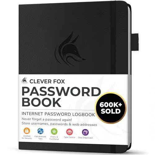 Clever Fox Password Book with alphabetical tabs. Internet Address Organizer Logbook. Small Pocket Password Keeper for Website Logins (Black)