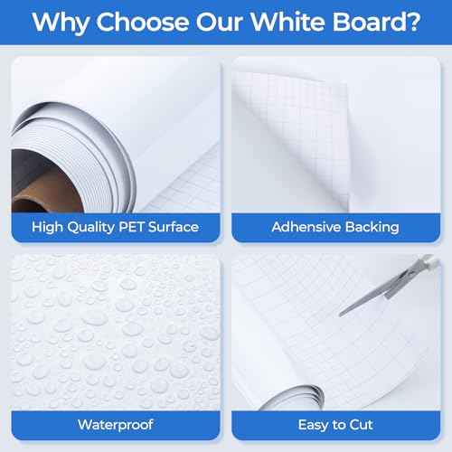 M&G White Board Wallpaper Dry Erase Board for Wall, 3.8 ft x 8 ft Whiteboard Peel and Stick Wallpaper, Dry Erase Contact Paper with 3 Markers and Wipe Out Cloth (Inside The Roll), No Ghosting