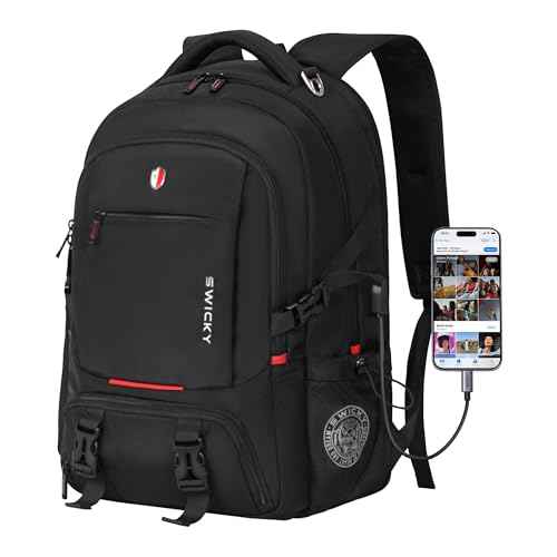 SWICKY 40L Travel Backpack Outdoor, Expandable Backpack with Shoe Compartment/Laptop Bag/Water Resistant/USB Port for Women & Men, Ideal for Travel and Hiking£¨Black£©