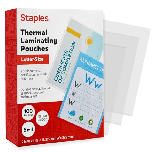 Staples 5 Mil Letter Size Thermal Laminating Pouches - 100 Pack