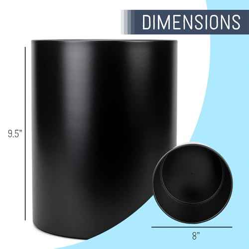 Round 9.5 x 8 Iron Metal Bathroom Trash Can Wastebasket Home Office Bedroom Fits 2.25 Gallon Trash Bag Liner, Black