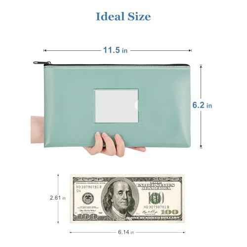 SMARTAKE 2-Pack Bank Deposit Money Bags with Zipper, PU Leather Bags Cash Wallet Pouches with Label, for Coins, Cosmetics, Invoice, Bills, Tools, 11.5 x 6.2 Inches, Aqua Blue & Black